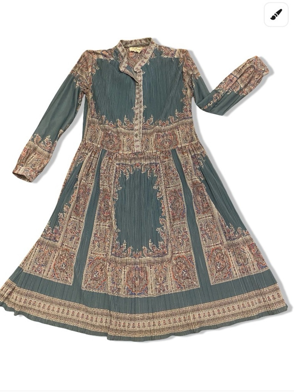 Teal Paisley Print Long-Sleeve Dress